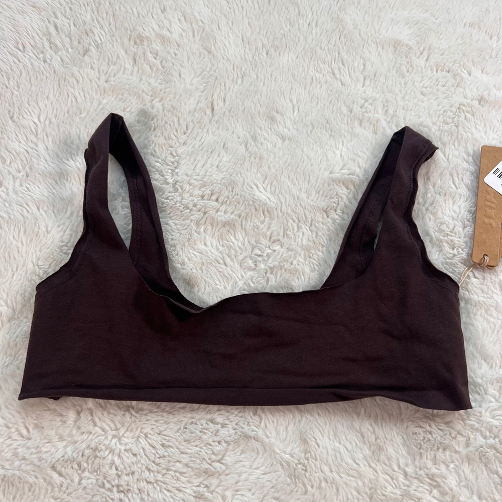 SKIMS Raw Edge Micro Scoop Bralette Phoenix Brown BR-BRL-10675W Small NEW Cotton